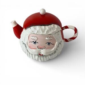 Vintage Hand Painted Wood Miniature Santa Teapot Kitsch 3 Inch